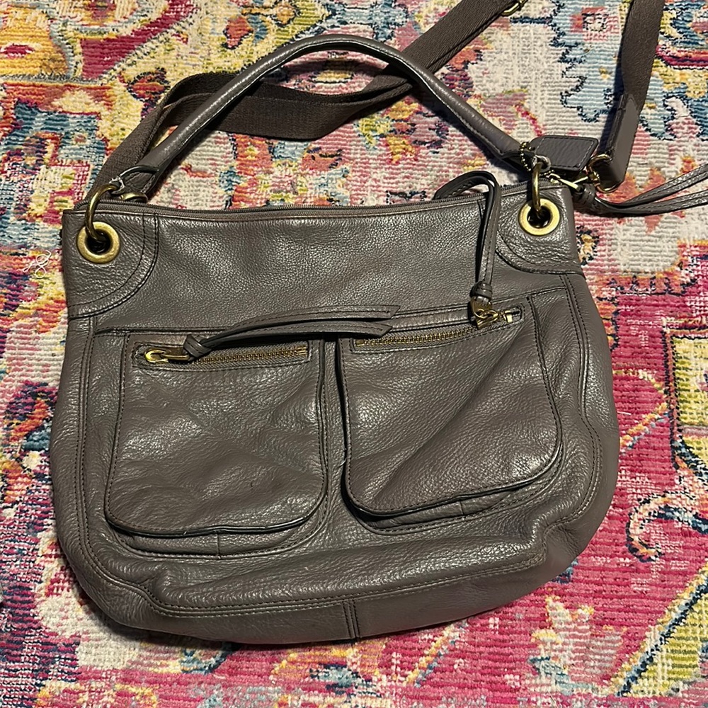 Fossil Karli Large Hobo Gray Leather Purse Bag SHB1191146